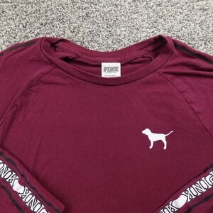 PINK Victorias Secret Shirt Womens S Red Purple Long Sleeve Dog Logo Preppy‎ Y2K